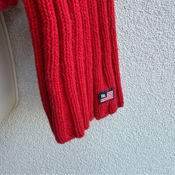 Ralph Lauren Red Hooded chunky Sweater Vintage Heavy Knit Large Cotton - Picture 4 of 12